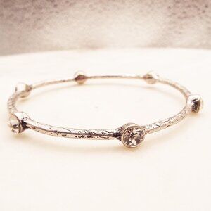 MODERN HAND WROUGHT SILVERY W/ 6 LARGE CRYSTALS BANGLE BRACELET #1 25